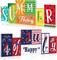 Summer Wooden Table Sign Double Sided Hello Summer and Happy 4th of July Tabletop Sign Hawaii Wood Block Memorial Day patriotic Tiered Tray Decor for Office Home indoor Shelf Centerpiece